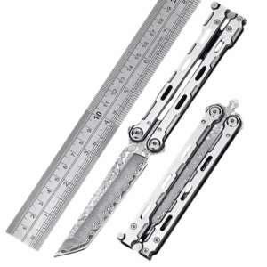 Damascus Balisong Ganzstahl-Trainingsmesser, ungeschrft,Butterfly trainer