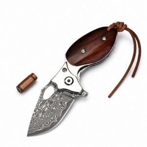 Mini-Klappmesser aus Damaststahl mit Palisandergriff – Schlüsselanhänger-EDC-Werkzeug